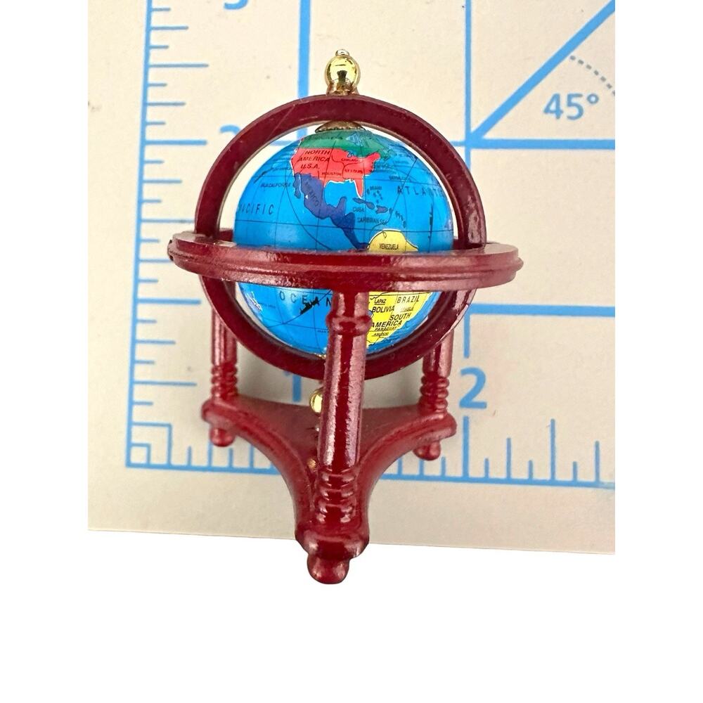 Dollhouse 1:12 Rolling World Globe with Wooden Stand Miniature Furniture Red - Picture 6 of 6